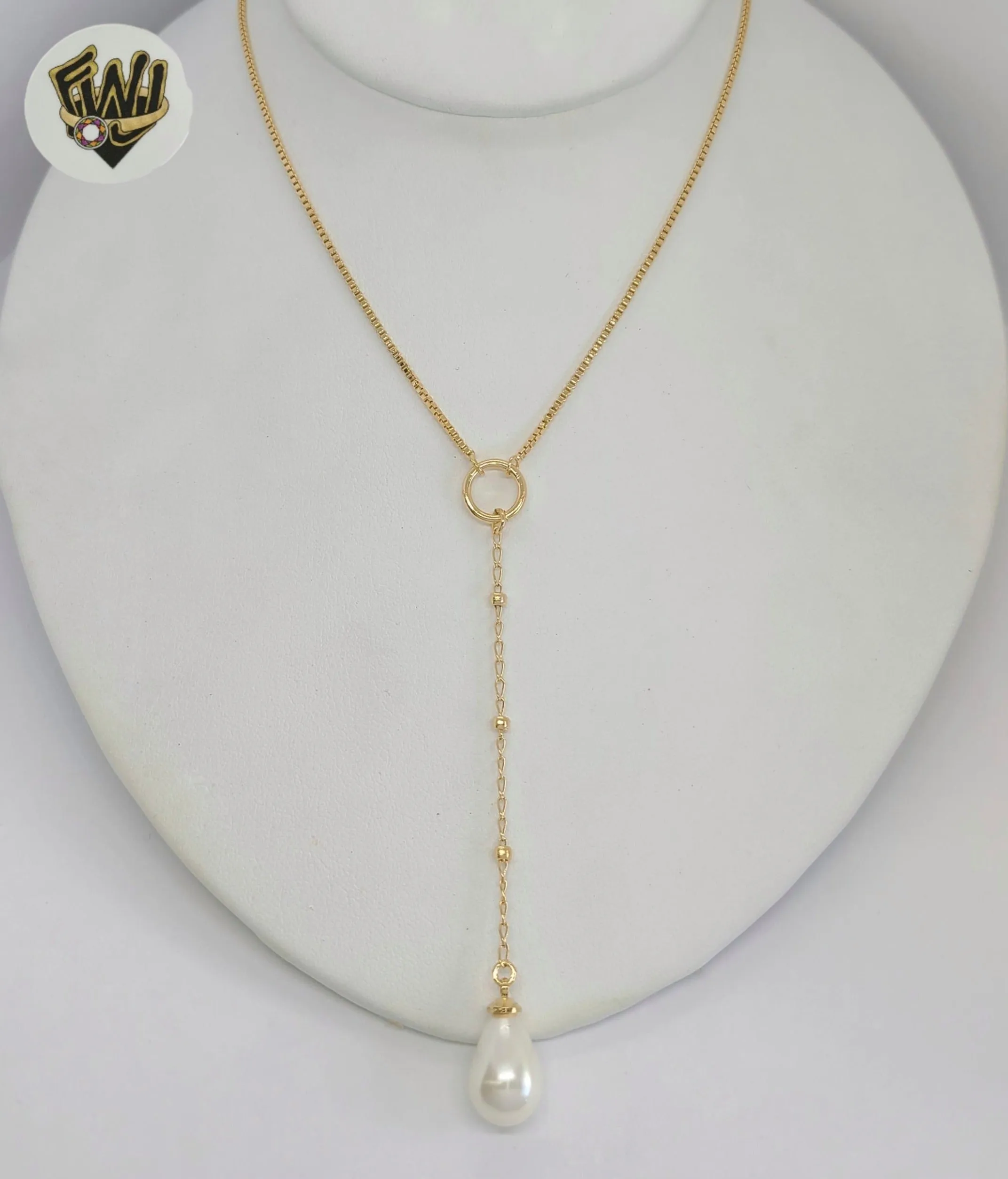 (1-6395-2) Gold Laminate - Box Link Pearl Necklace - 16 - BGF