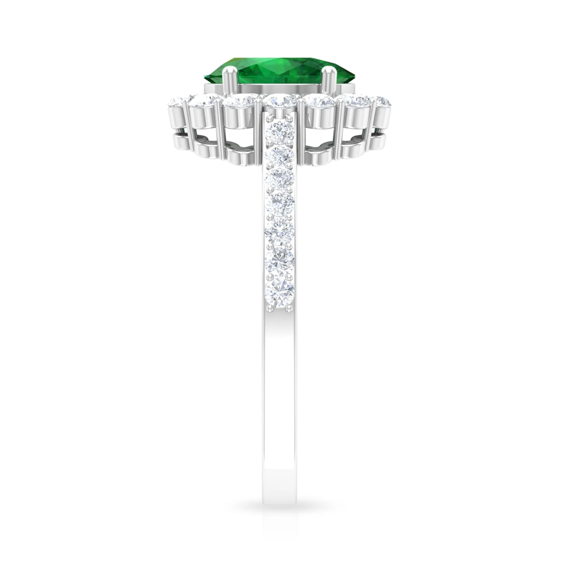 1 CT Oval shape Emerald Halo Engagement Ring with Diamond