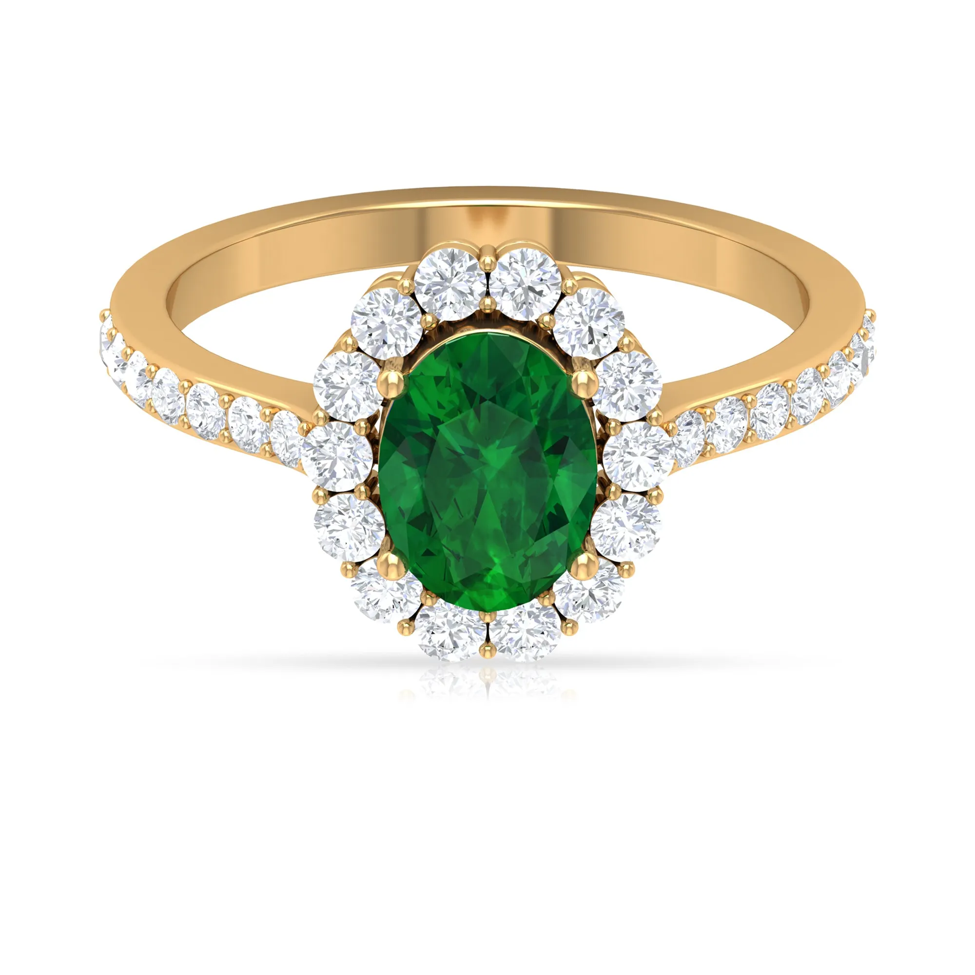 1 CT Oval shape Emerald Halo Engagement Ring with Diamond