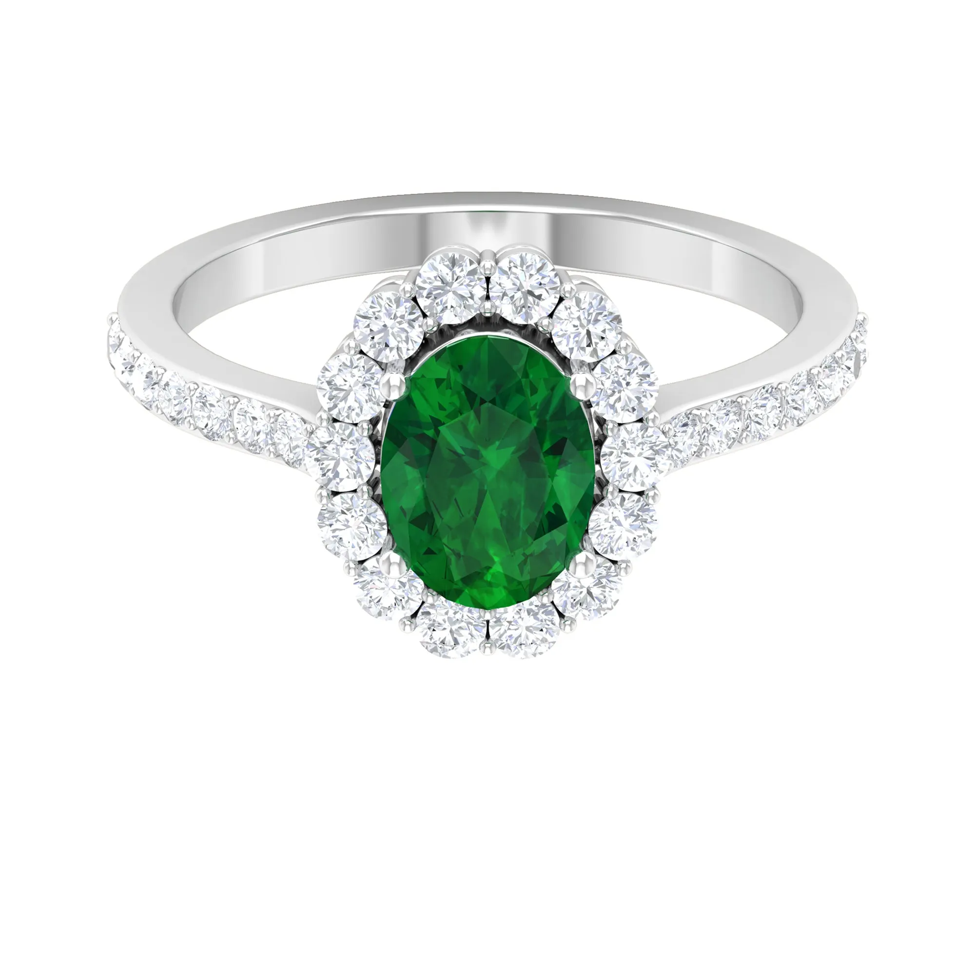 1 CT Oval shape Emerald Halo Engagement Ring with Diamond