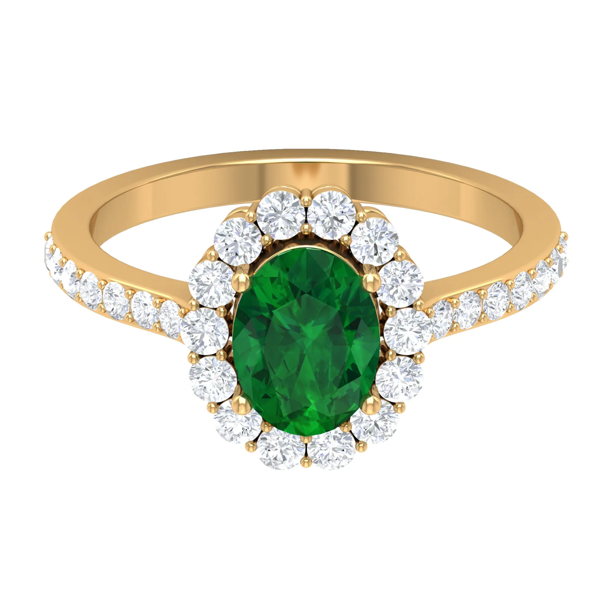 1 CT Oval shape Emerald Halo Engagement Ring with Diamond