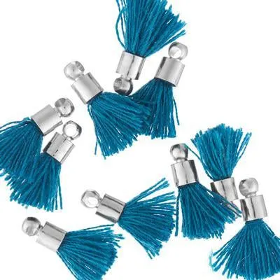 10mm Dark Teal Fabric Tassel with Silver Cap (10 Pieces)