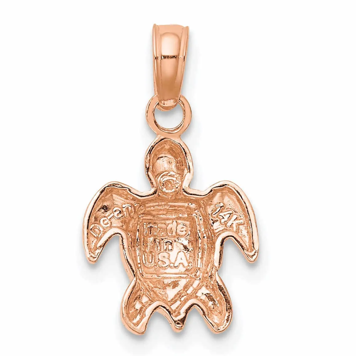 14K Rose Gold Open Back Solid Casted Textured Polished Finish Mini Sea Turtle Charm Pendant