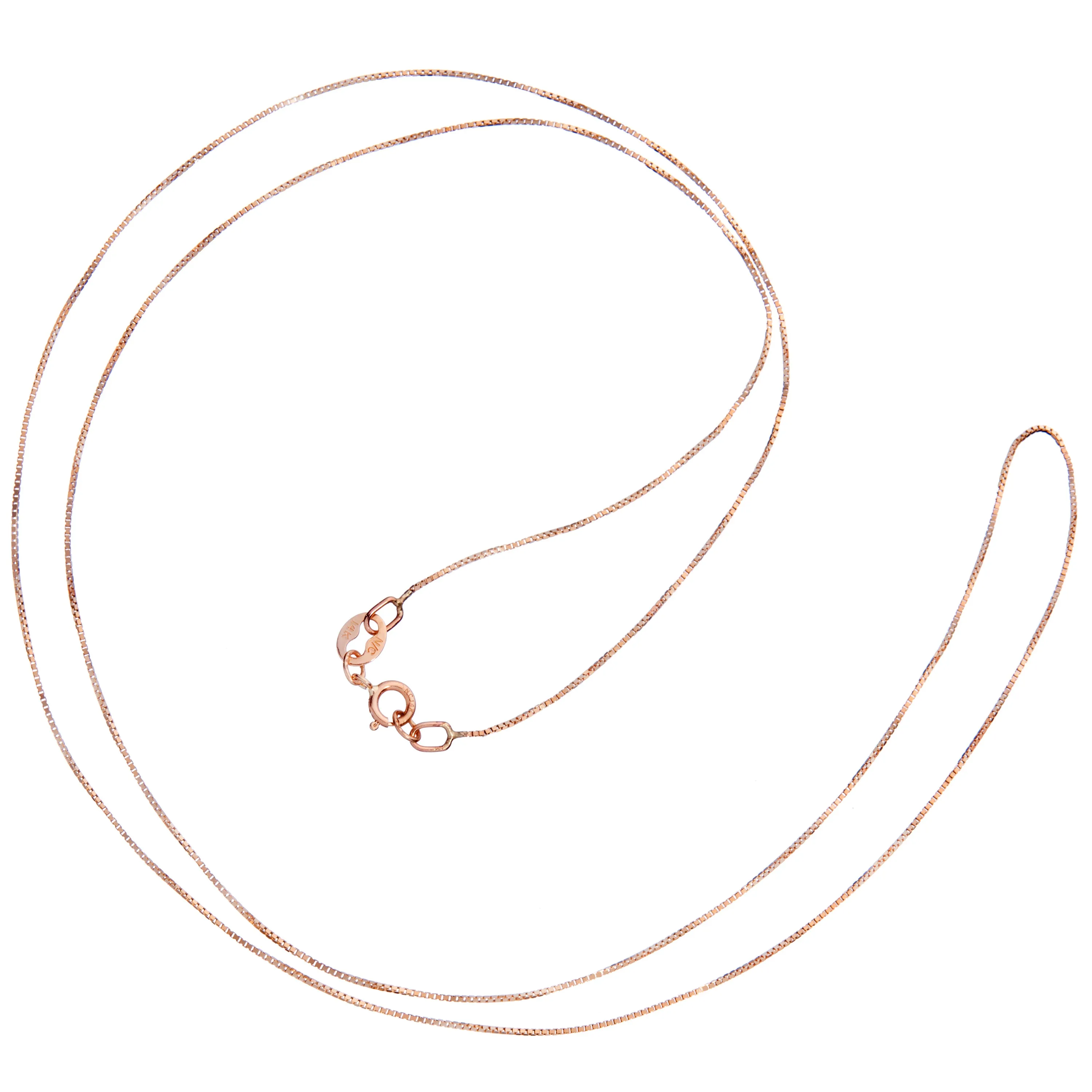 14K Solid Rose Gold Necklace | Box Link Chain | 22 Inch Length | .60mm Thick