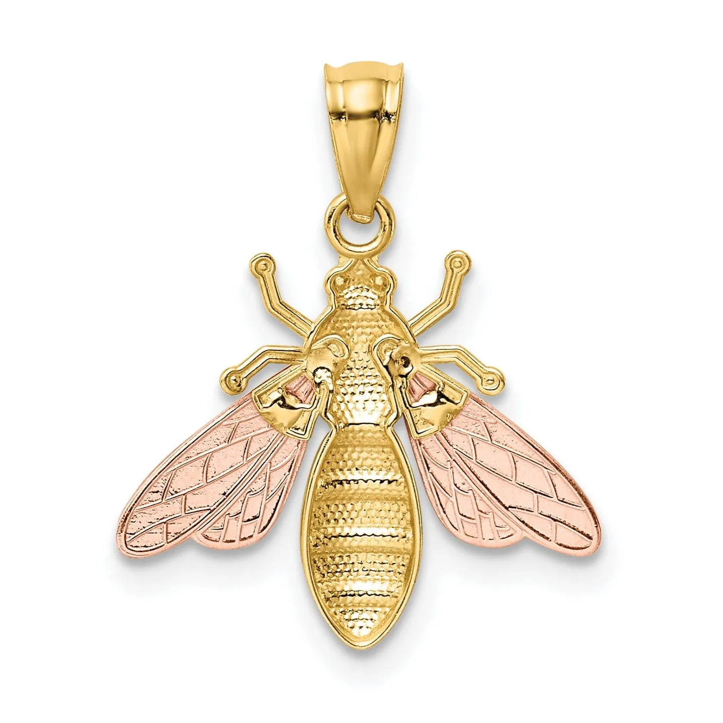 14k Two Tone Gold White Rhodium Open Back Solid Textured Polished Finish Bee Charm Pendant