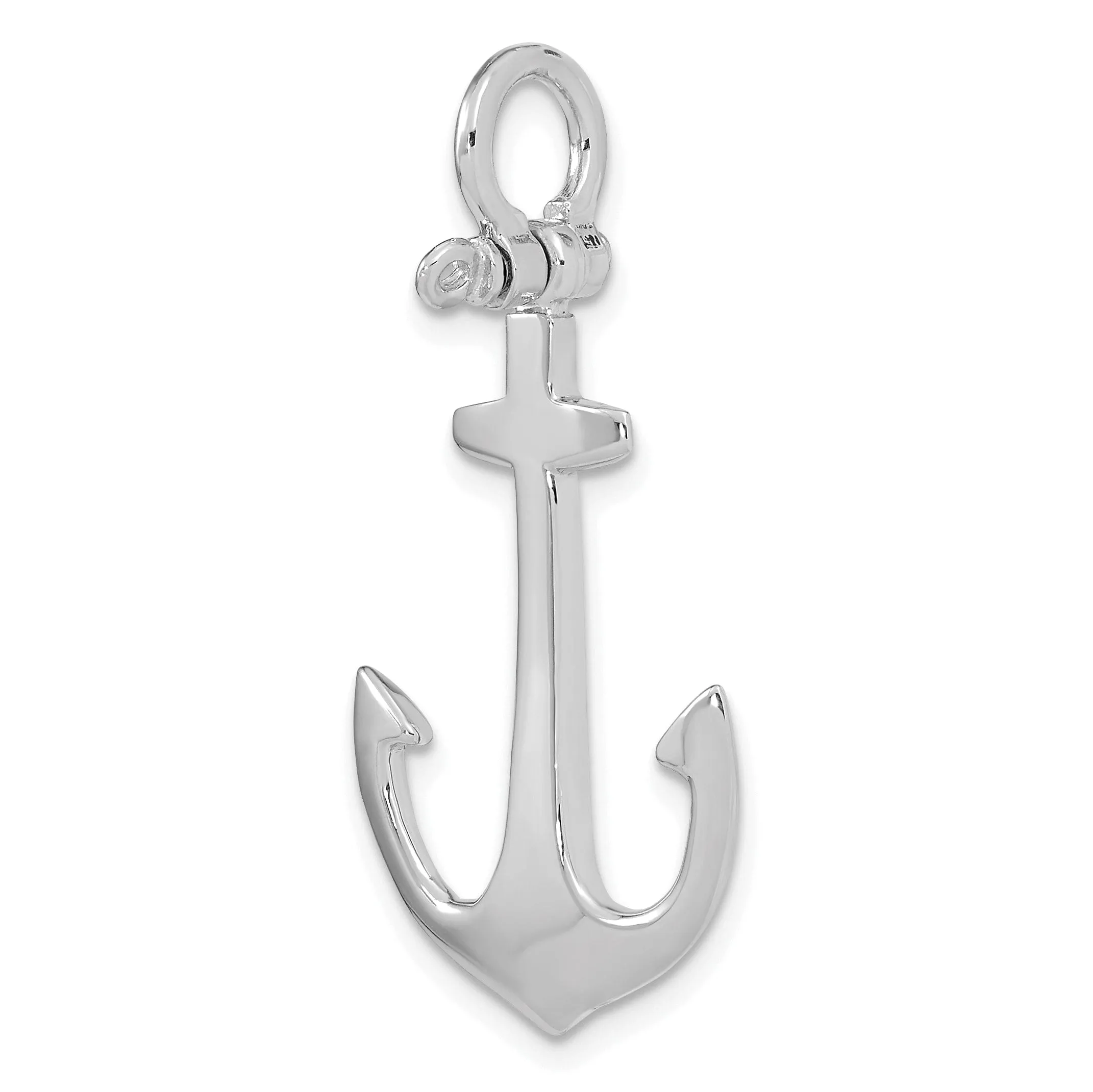 14K White Gold 3-Dimensional Polished Finished Anchor Charm Pendant