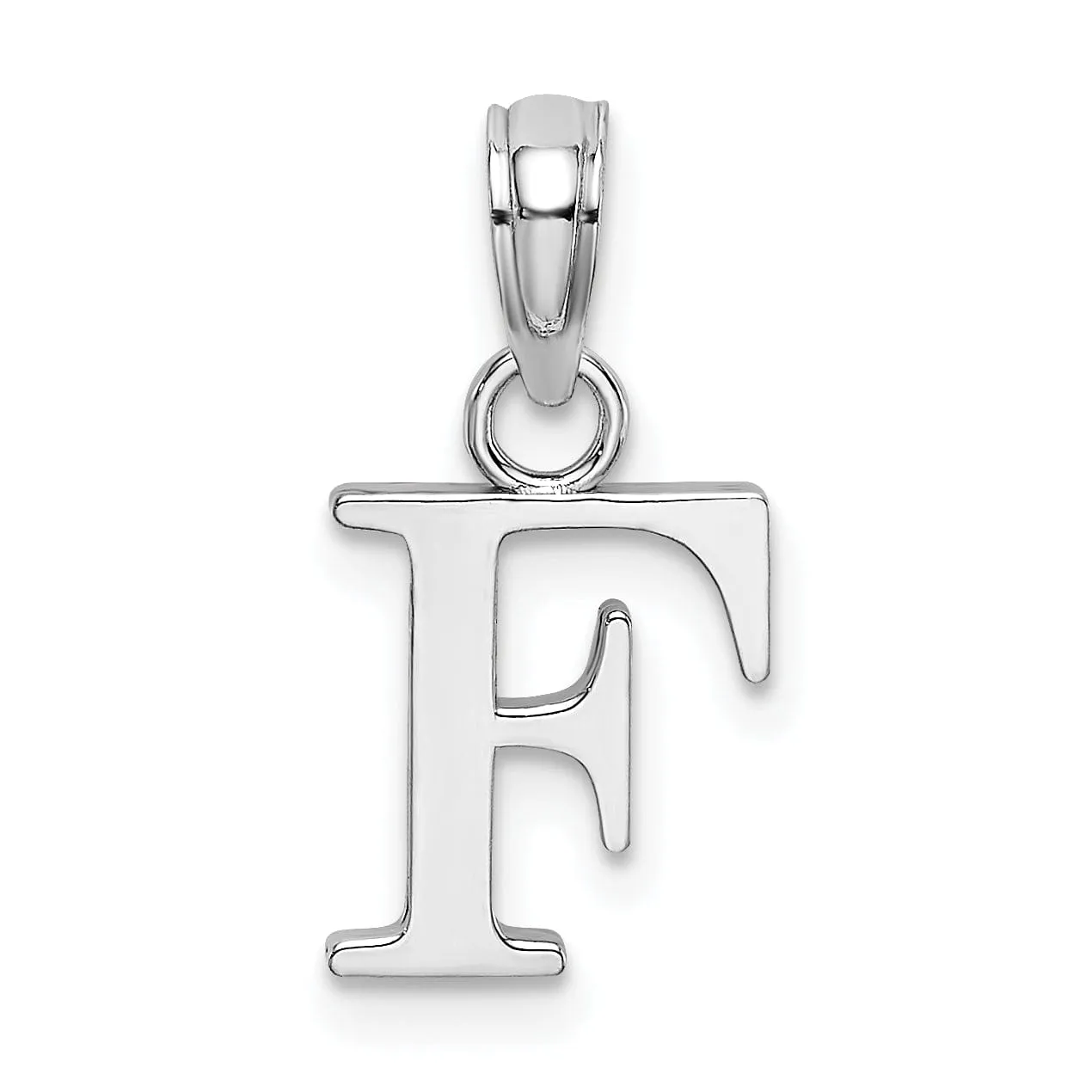 14K White Gold Block Design Small Letter F Initial Charm Pendant