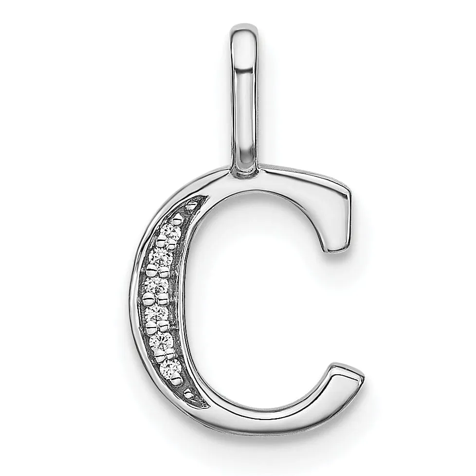 14K White Gold Diamond 0.02-CT Lower Case Style C Initial Charm Pendant