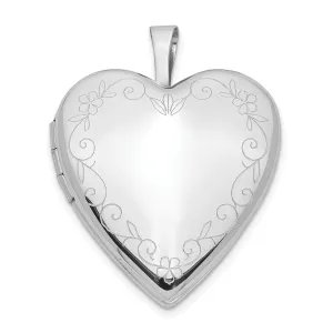 14k White Gold Flower Vine Border Heart Locket