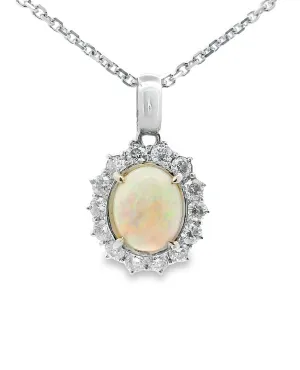 14K White Gold Opal and Diamond Necklace