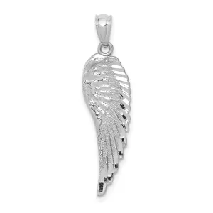 14K White Gold Polished Textured Finish Men's Angel Wing Pendant