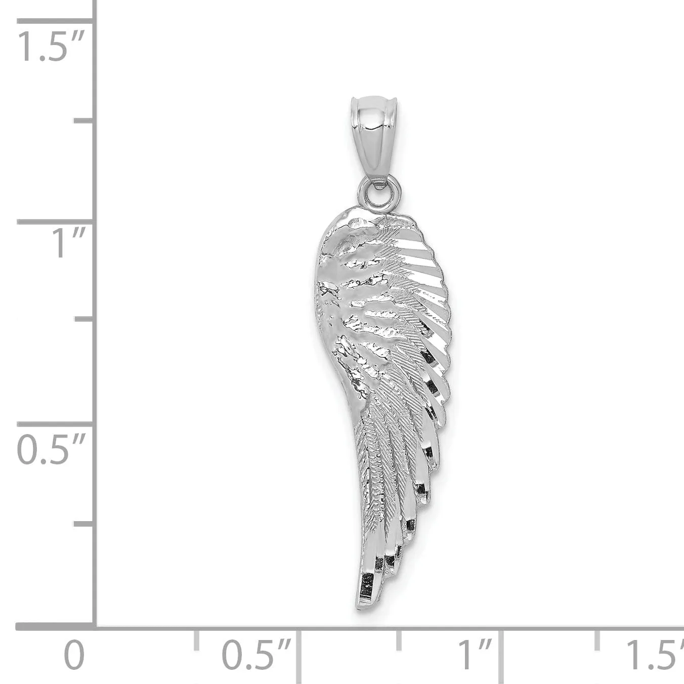 14K White Gold Polished Textured Finish Men's Angel Wing Pendant