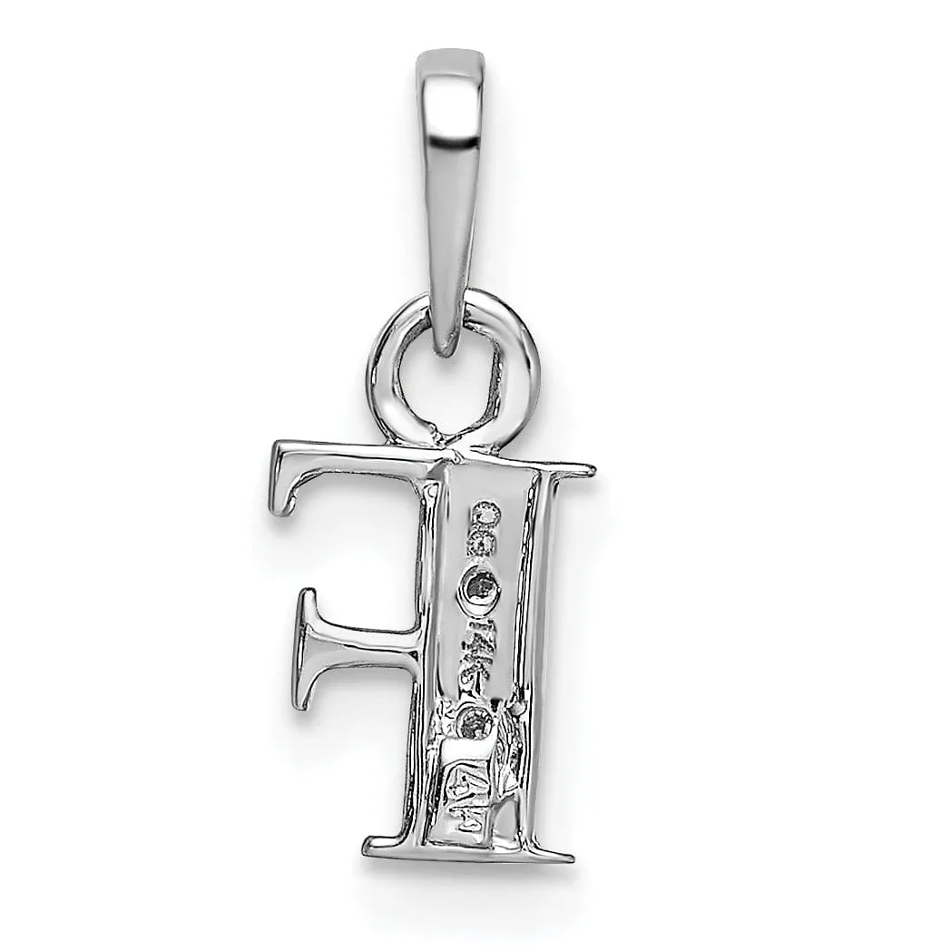 14K White Gold Small 0.01CT Diamond Letter F Initial Block Pendant