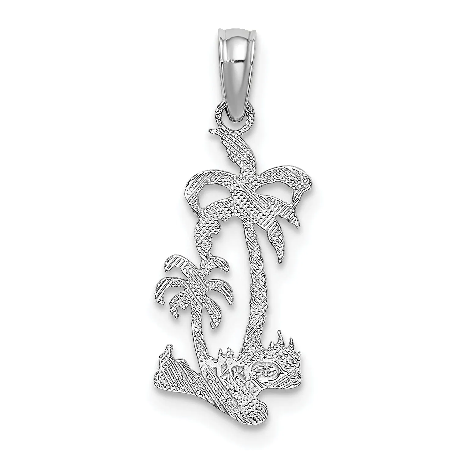 14k White Gold Solid Textured Polished Finish Double Palm Trees CharmPendant