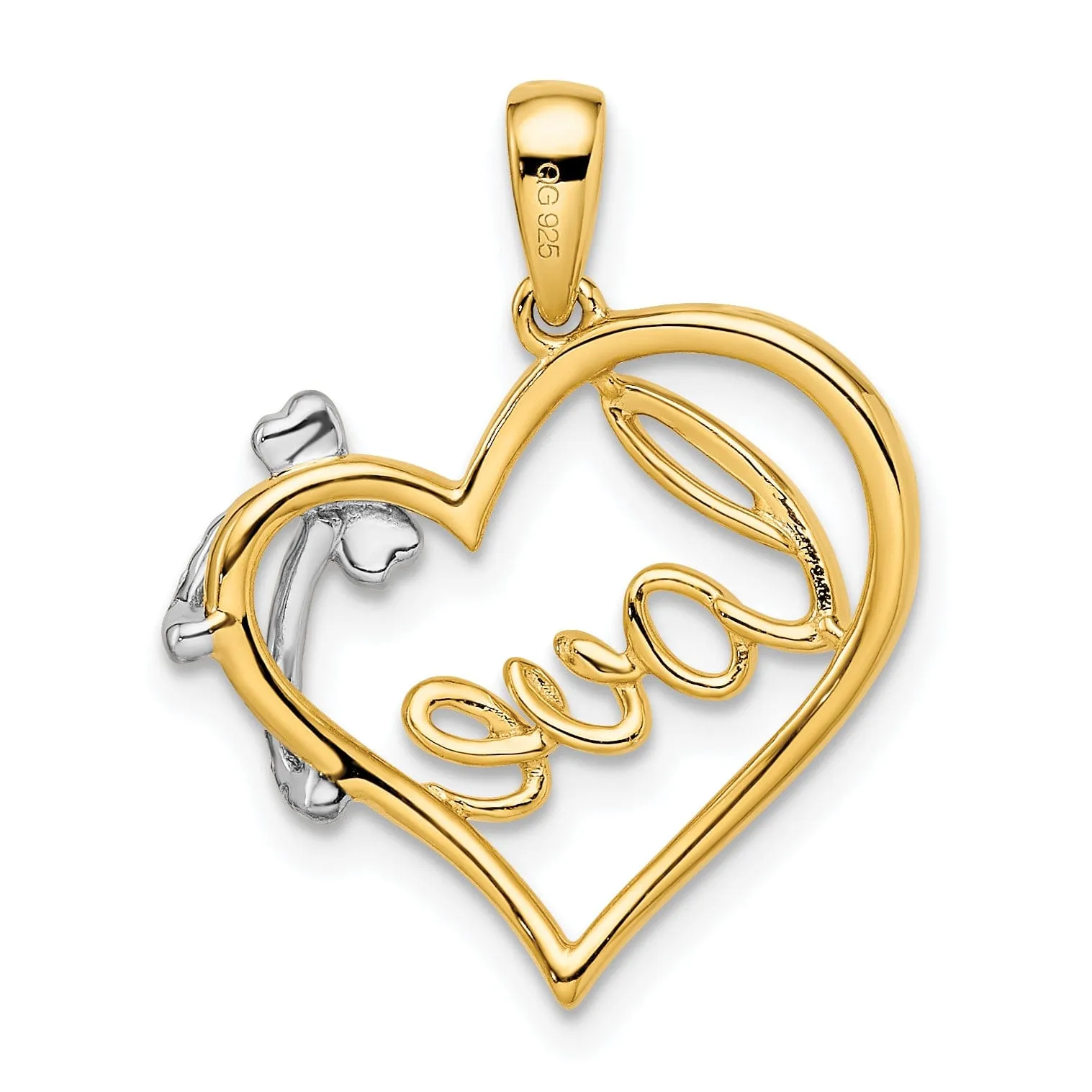 14k Yellow Gold 0.063-CT Diamond Heart with Bow Design Pendant