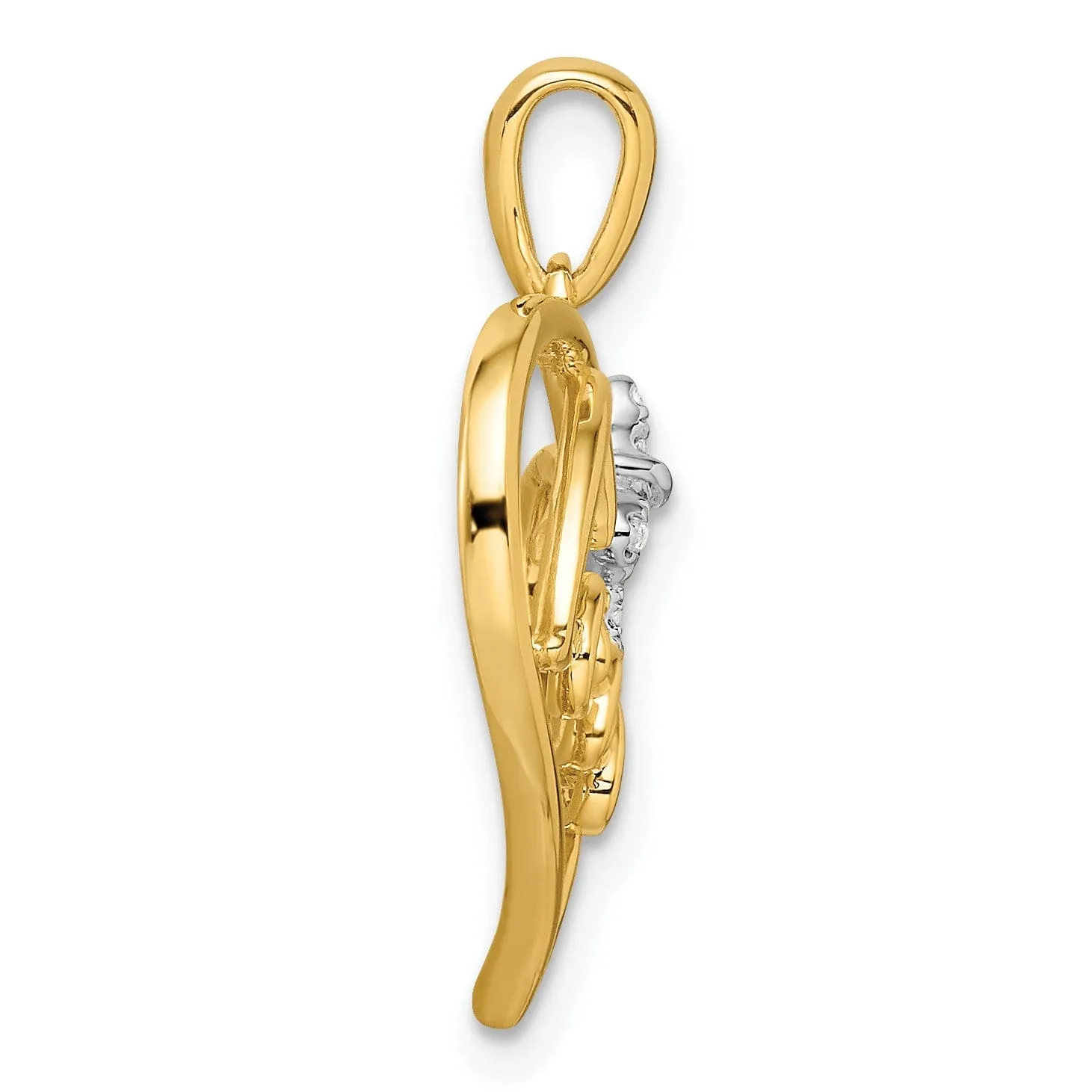 14k Yellow Gold 0.063-CT Diamond Heart with Bow Design Pendant