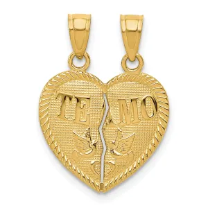 14k Yellow Gold 2-Pieces TE AMO Heart Pendant