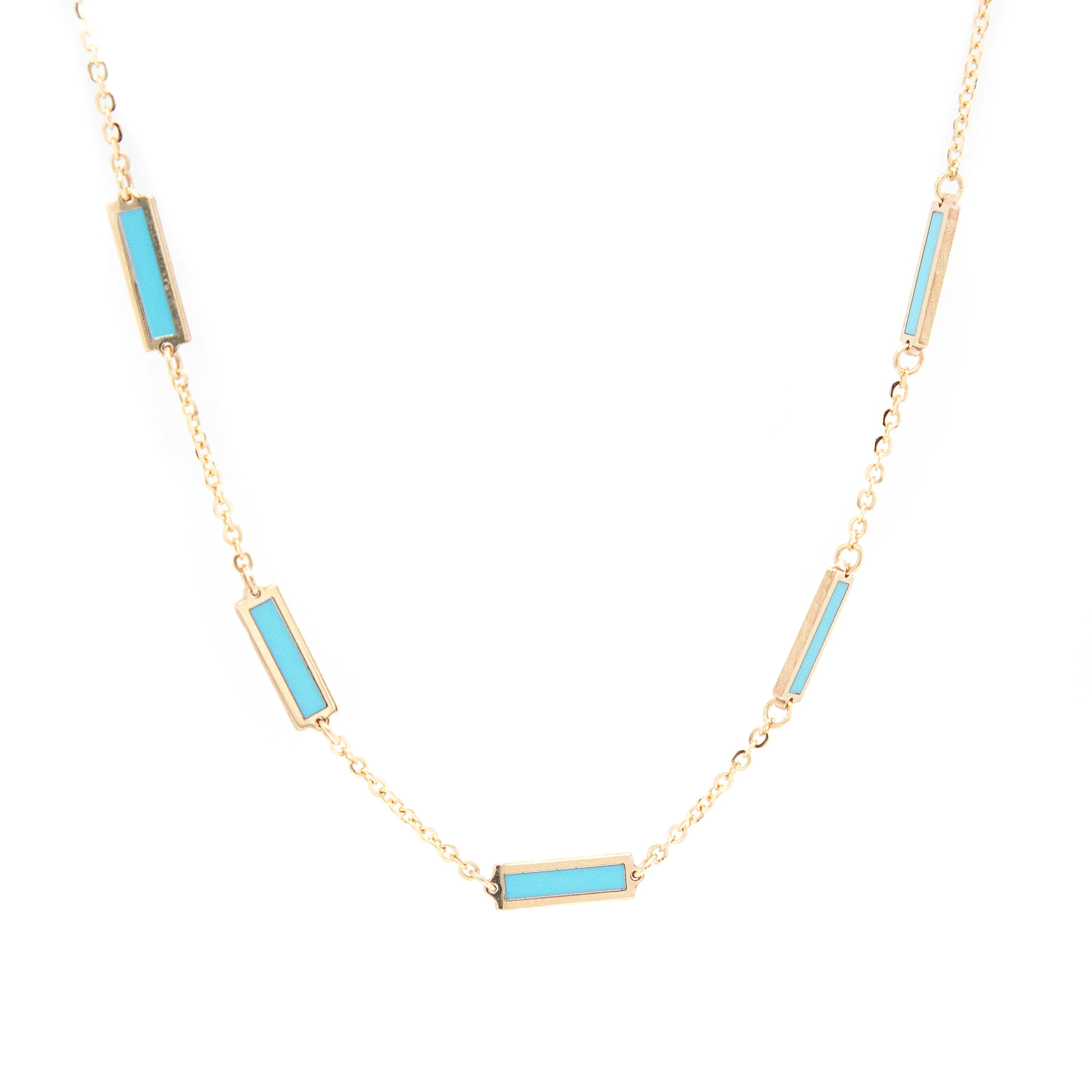 14k Yellow Gold & Turquoise Inlay Necklace