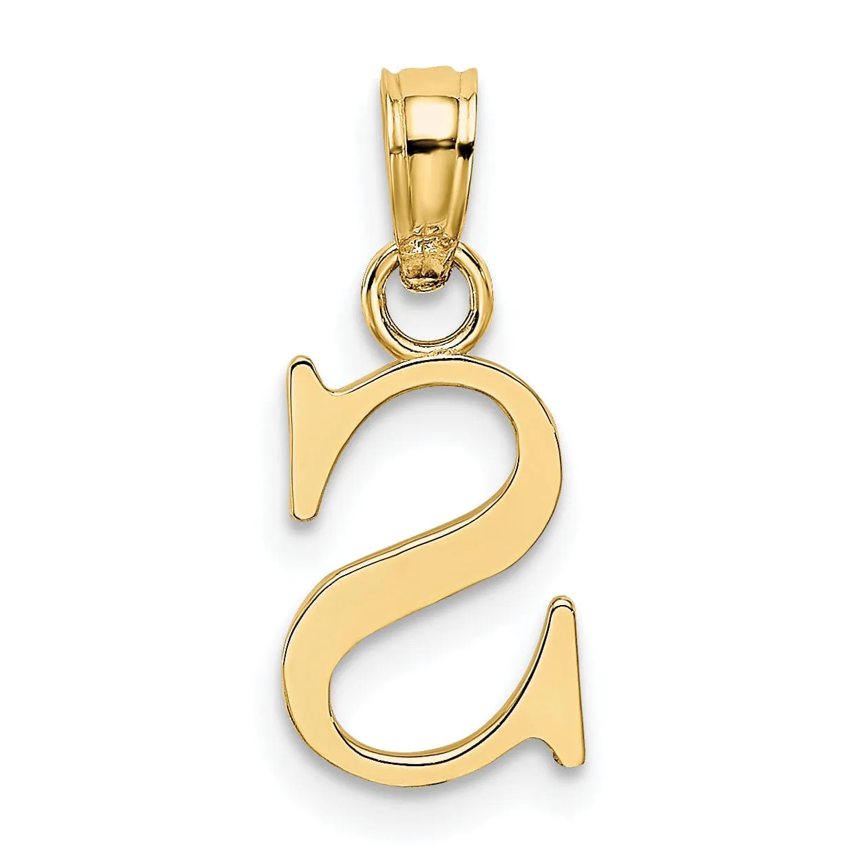 14K Yellow Gold Block Design Small Letter S Initial Charm Pendant