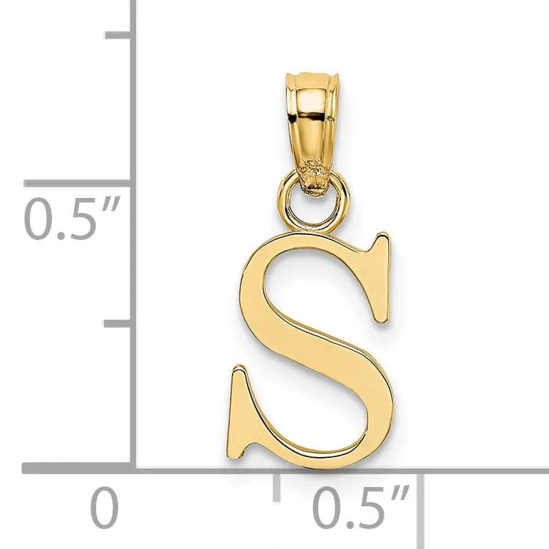 14K Yellow Gold Block Design Small Letter S Initial Charm Pendant