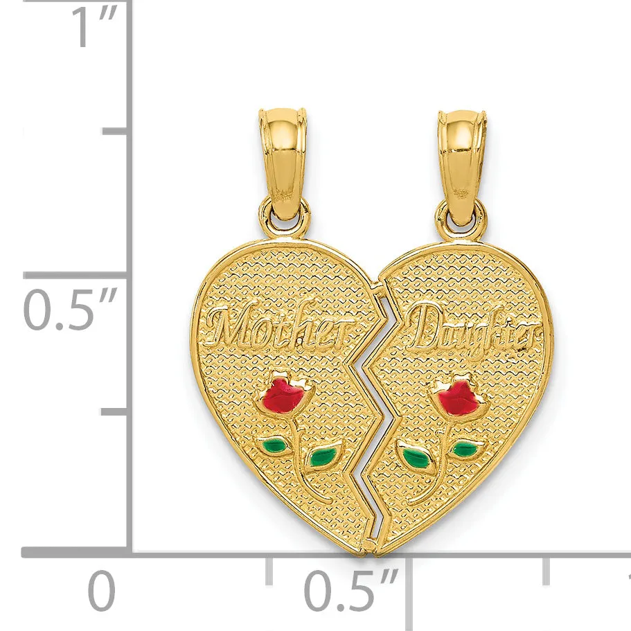 14k Yellow Gold Enameled MOTHER - DAUGHTER Break-apart Pendant