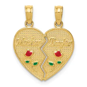 14k Yellow Gold Enameled MOTHER - DAUGHTER Break-apart Pendant