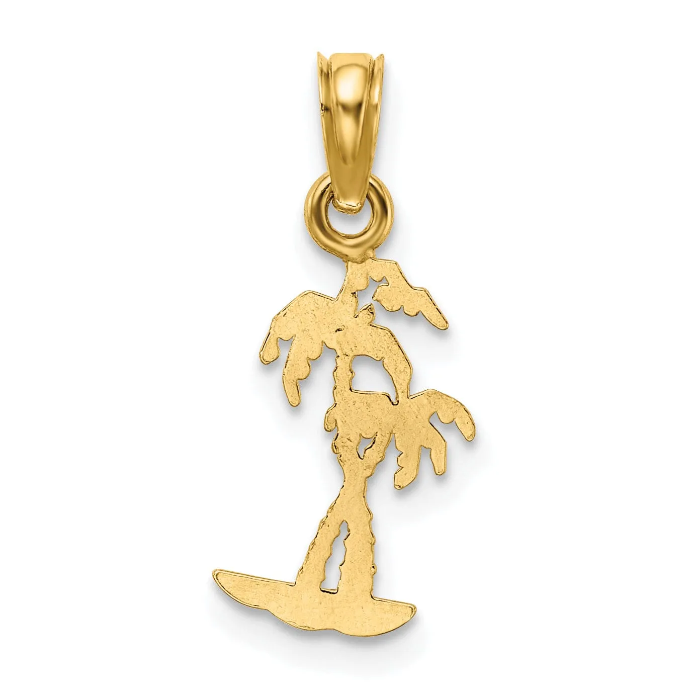 14K Yellow Gold Flat Back Texture Finish Mini Double Palm Trees Charm Pendant