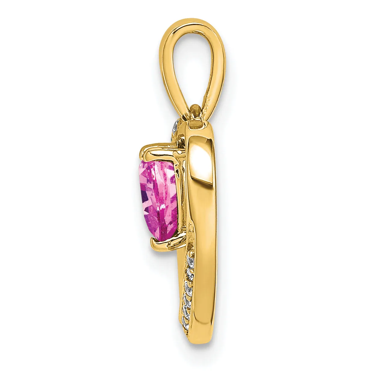 14k Yellow Gold Pink Sapphire and Diamond Heart Pendant