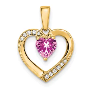 14k Yellow Gold Pink Sapphire and Diamond Heart Pendant