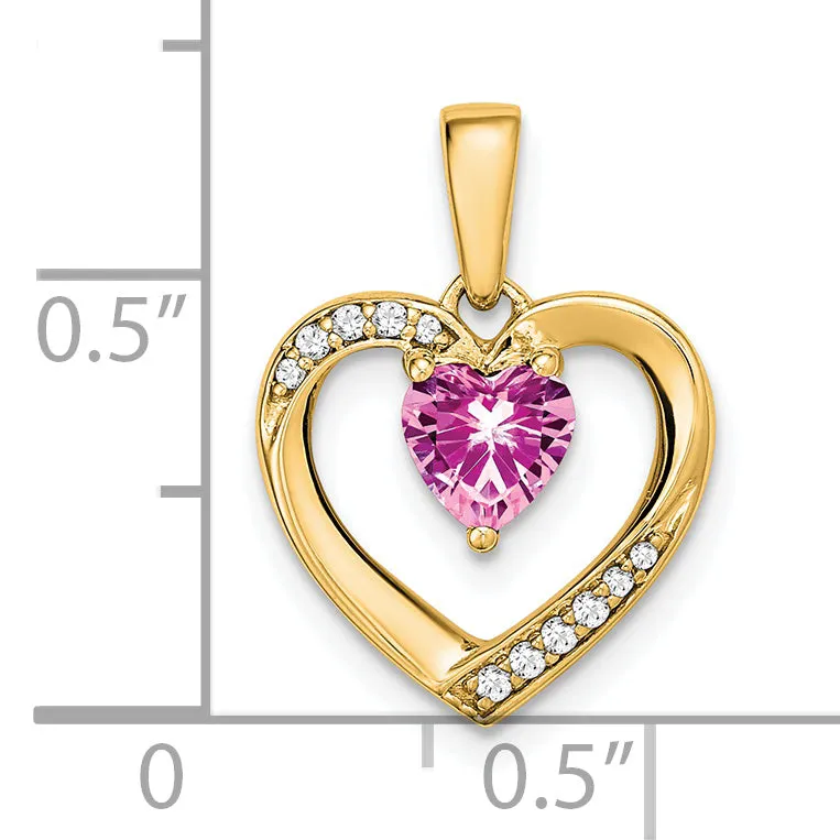 14k Yellow Gold Pink Sapphire and Diamond Heart Pendant