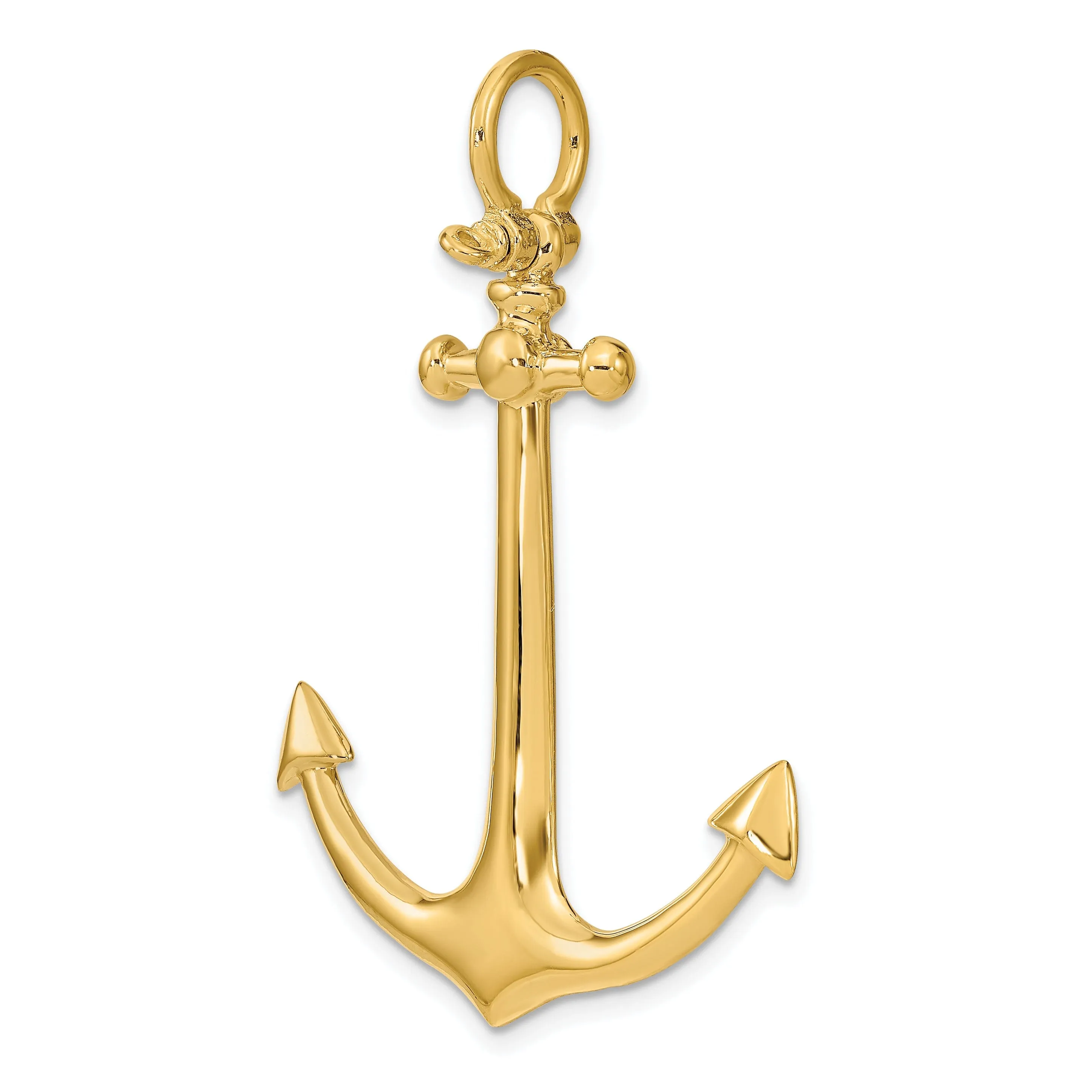 14K Yellow Gold Polished Finish 3-Dimensional Large Anchor Charm Pendant