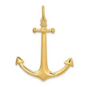 14K Yellow Gold Polished Finish 3-Dimensional Large Anchor Charm Pendant