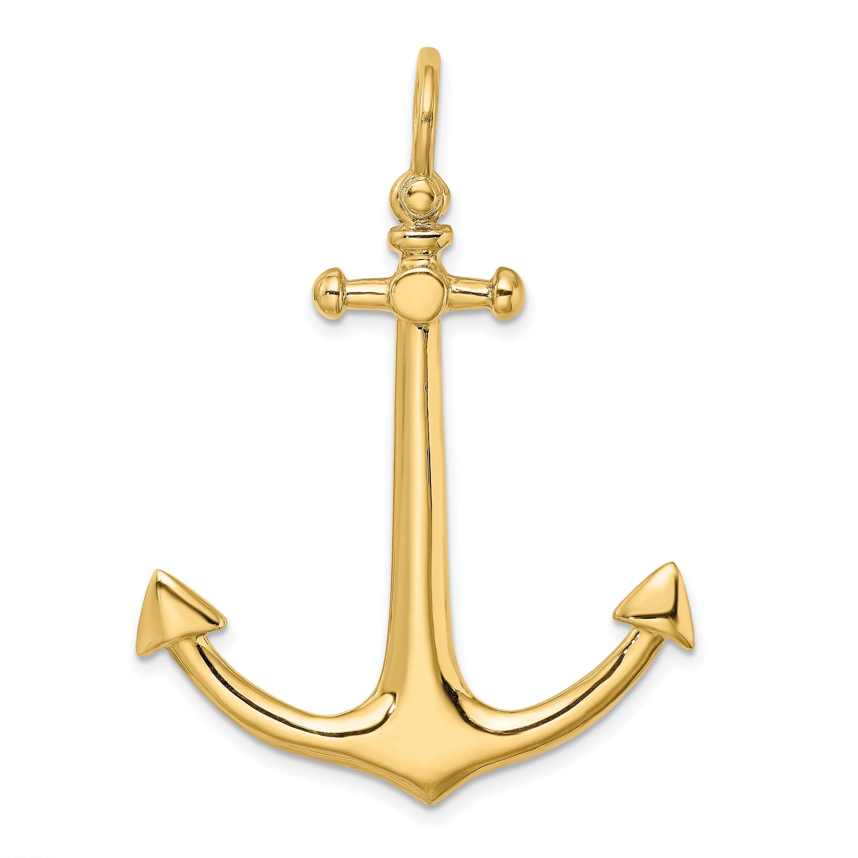 14K Yellow Gold Polished Finish 3-Dimensional Large Anchor Charm Pendant