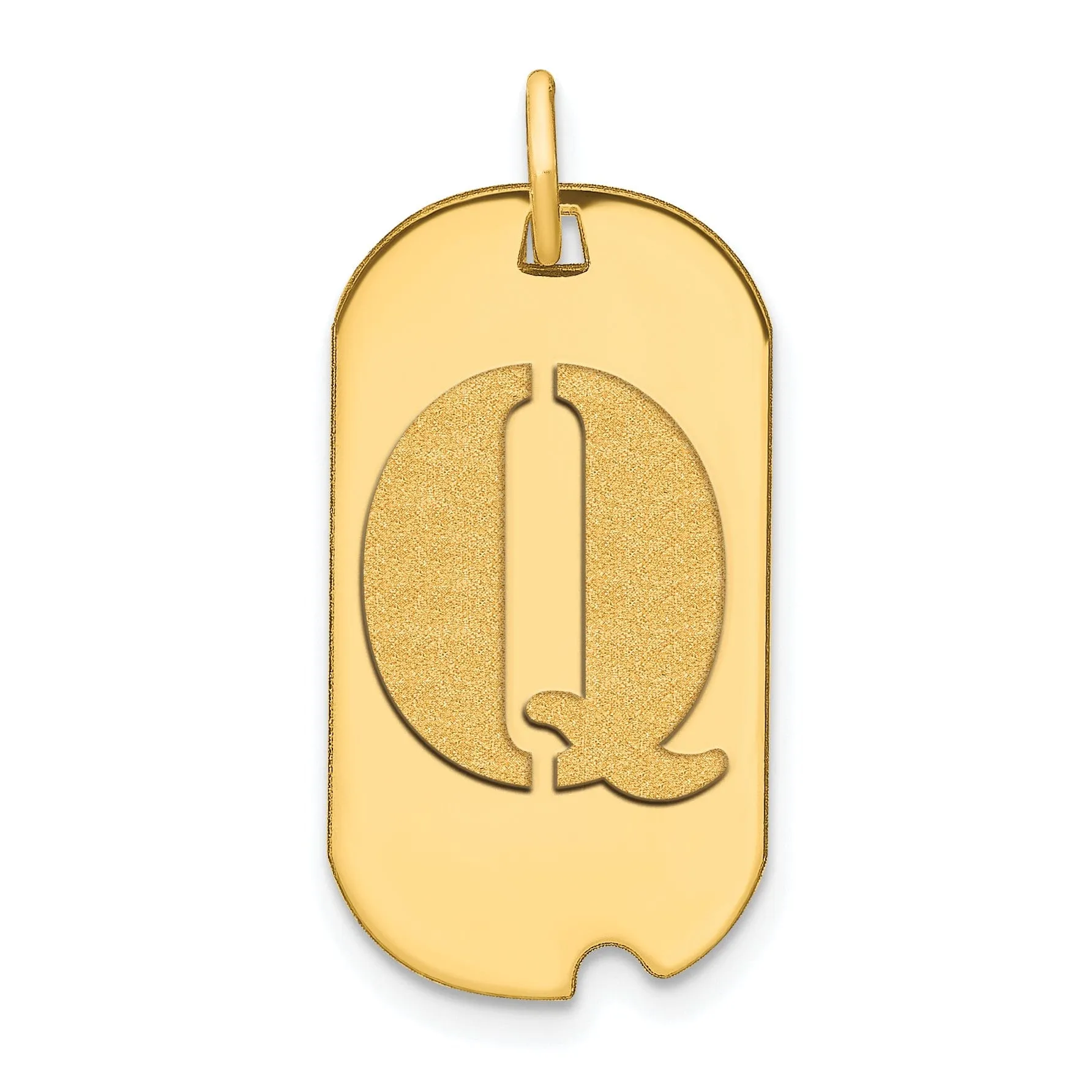 14k Yellow Gold Polished Finish Block Letter Q Initial Design Dog Tag Charm Pendant