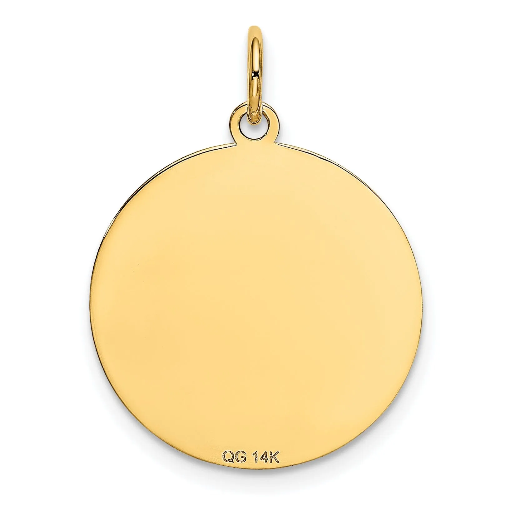 14k Yellow Gold Polished Finish Flat Back Golden Retriever Dog Engravable Disc Round Shape Charm Pendant