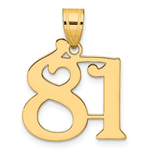 14k Yellow Gold Polished Finish Number 81 Charm Pendant