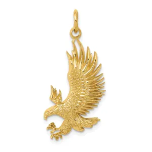 14k Yellow Gold Polished Texture Finish Bald Eagle Mens Charm Pendant