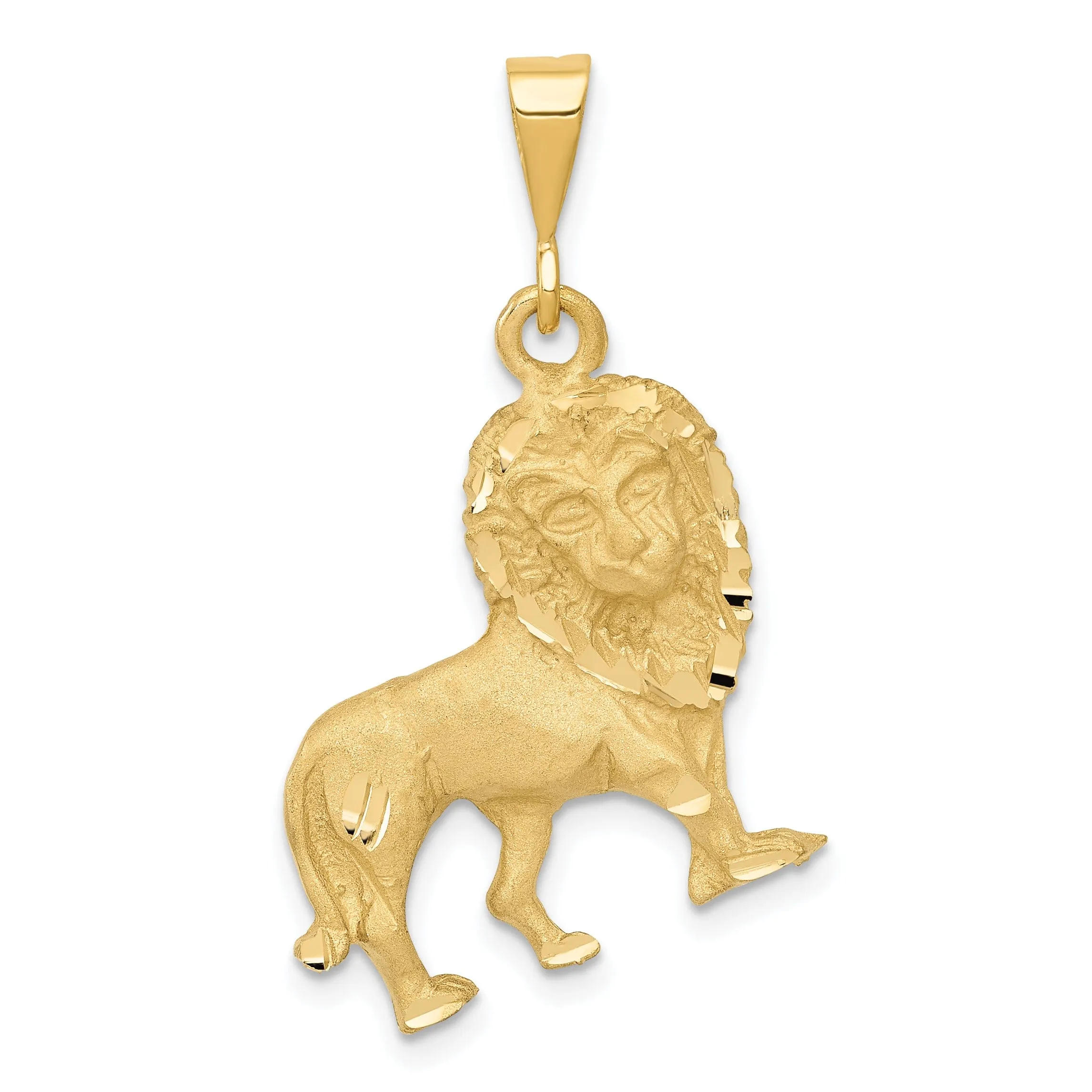 14k Yellow Gold Satin Diamont Cut Finish Lion Charm Pendant