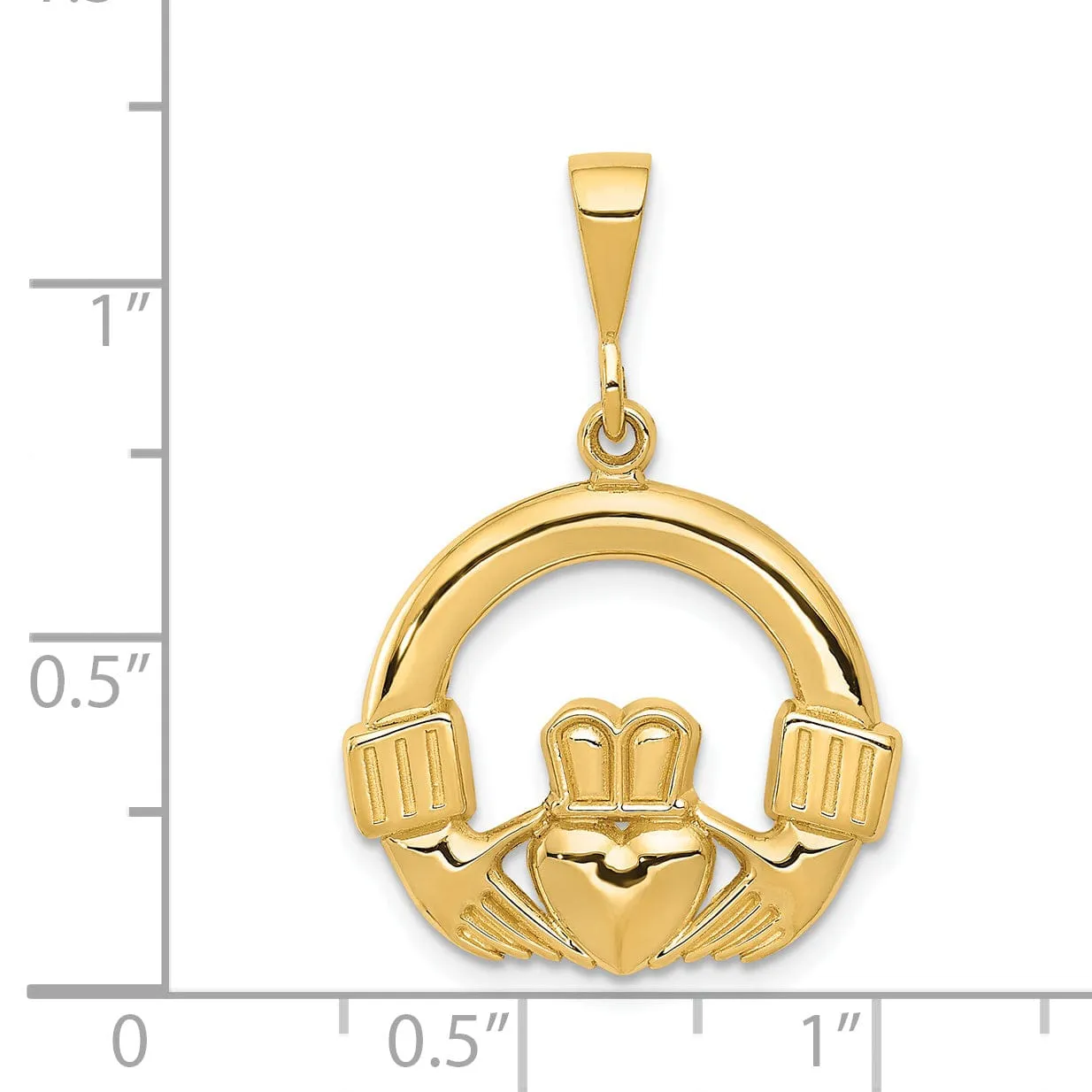 14k Yellow Gold Solid Textured Back Polished Finish Claddagh Design Charm Pendant