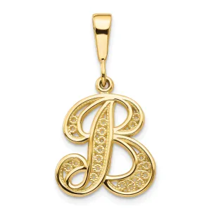 14K Yellow GoldFancy Filigree Script Design Letter B Initial Pendant