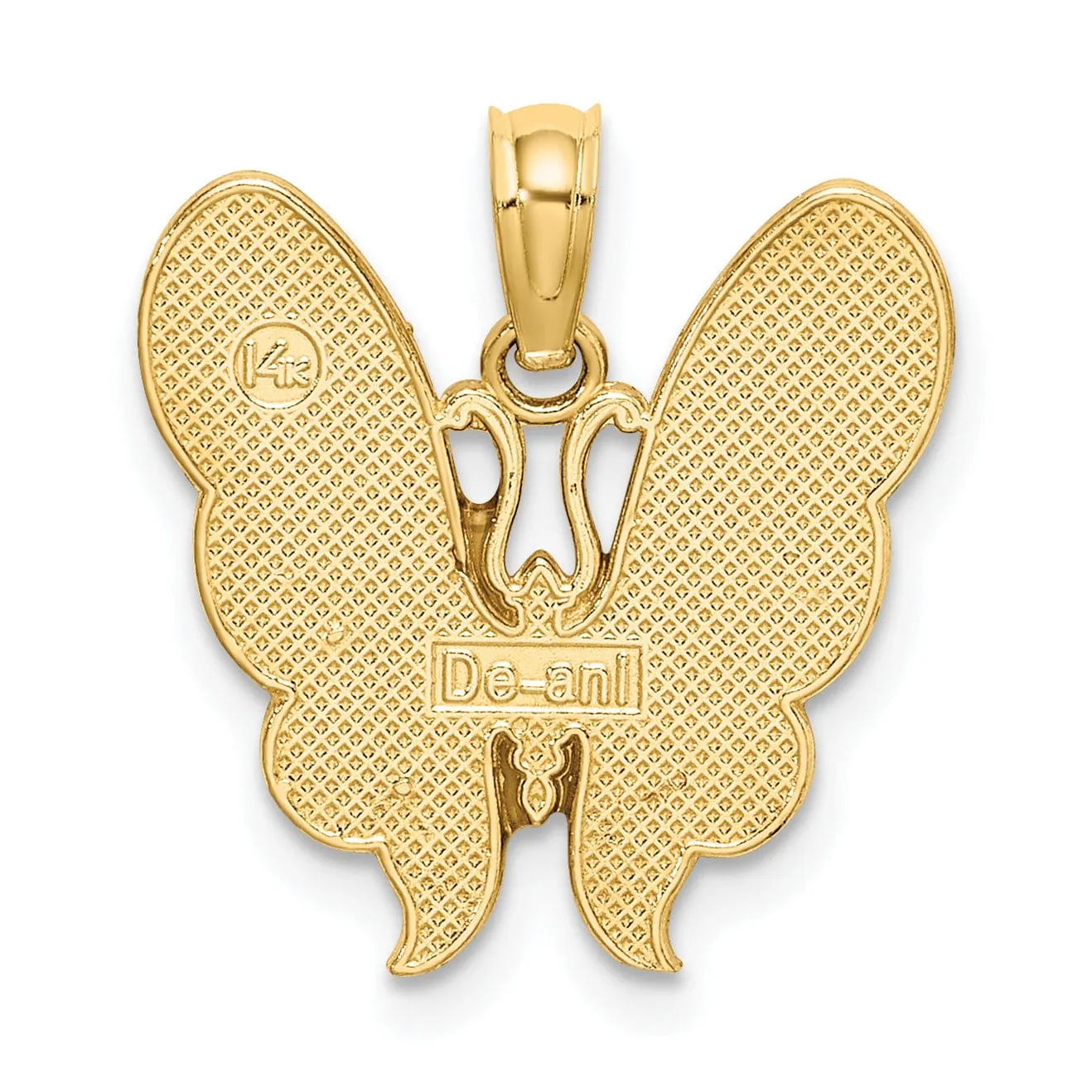 14K Yelow Gold with Multi-Color Enamel Solid Textured Back Polished Finish Butterfly Charm Pendant