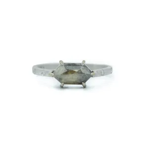 14kw 1.51ct Elongated Hexagon Salt & Pepper with Flush Accents Diamond Ring