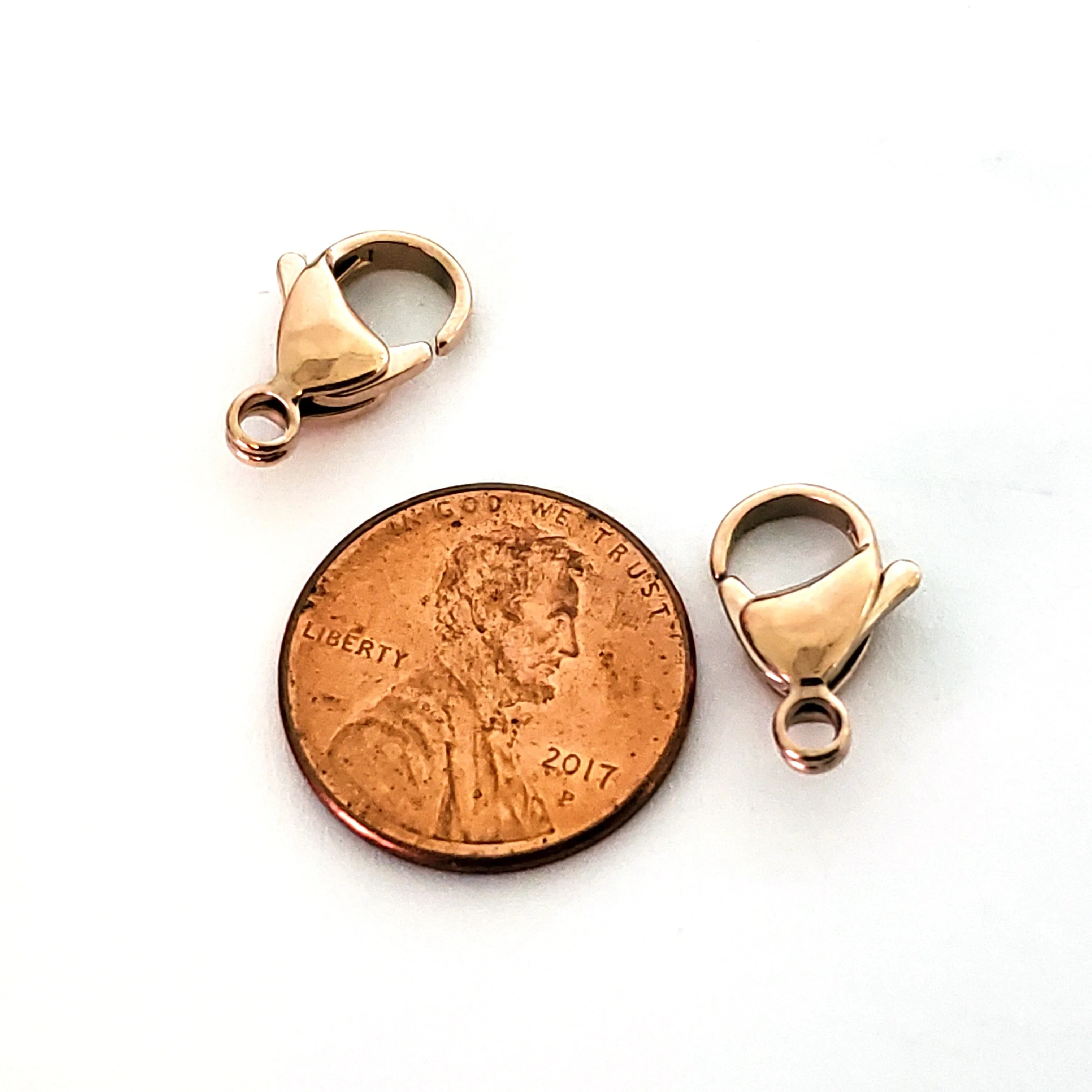 15mm Rose Gold Lobster Clasps, Stainless Steel Real Rose Gold Plated, Lot Size 50 Clasps, #1335 RG