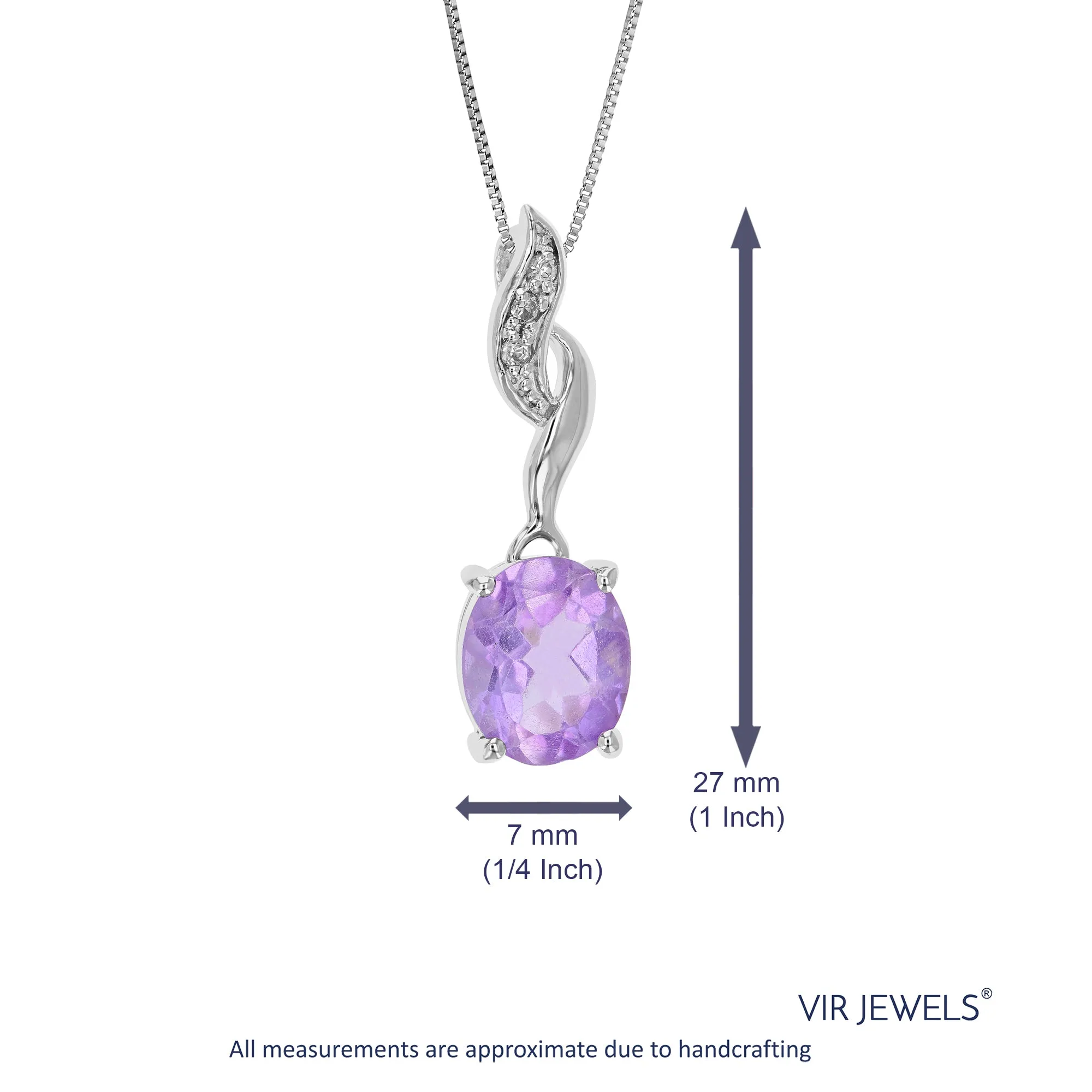 1.70 cttw Pendant Necklace, Purple Amethyst Oval Shape Pendant Necklace for Women in .925 Sterling Silver with Rhodium, 18 Inch Chain, Prong Setting