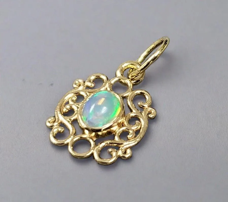 18k Gold Opal Charm Pendant