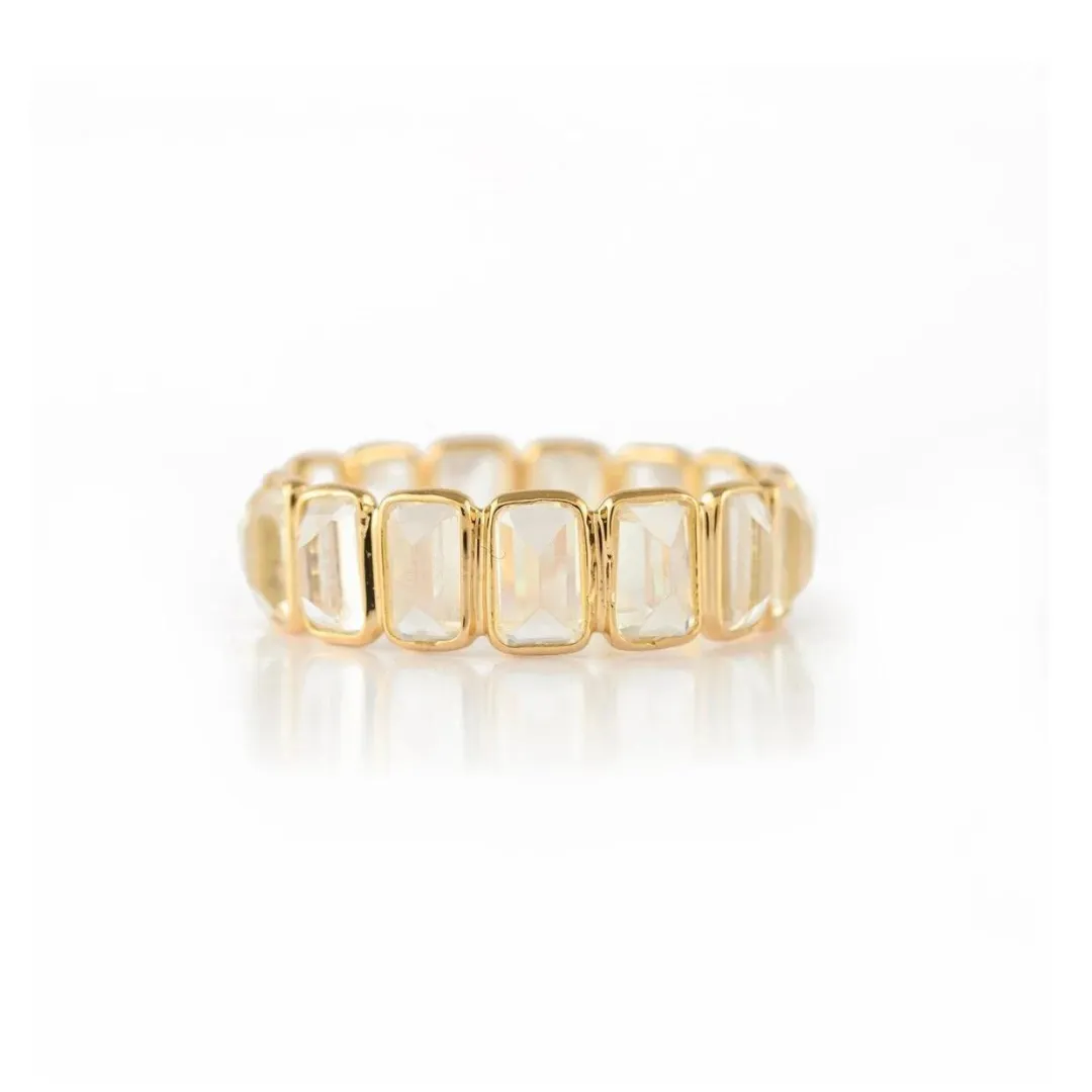 18K Gold Rainbow Moonstone Eternity Band