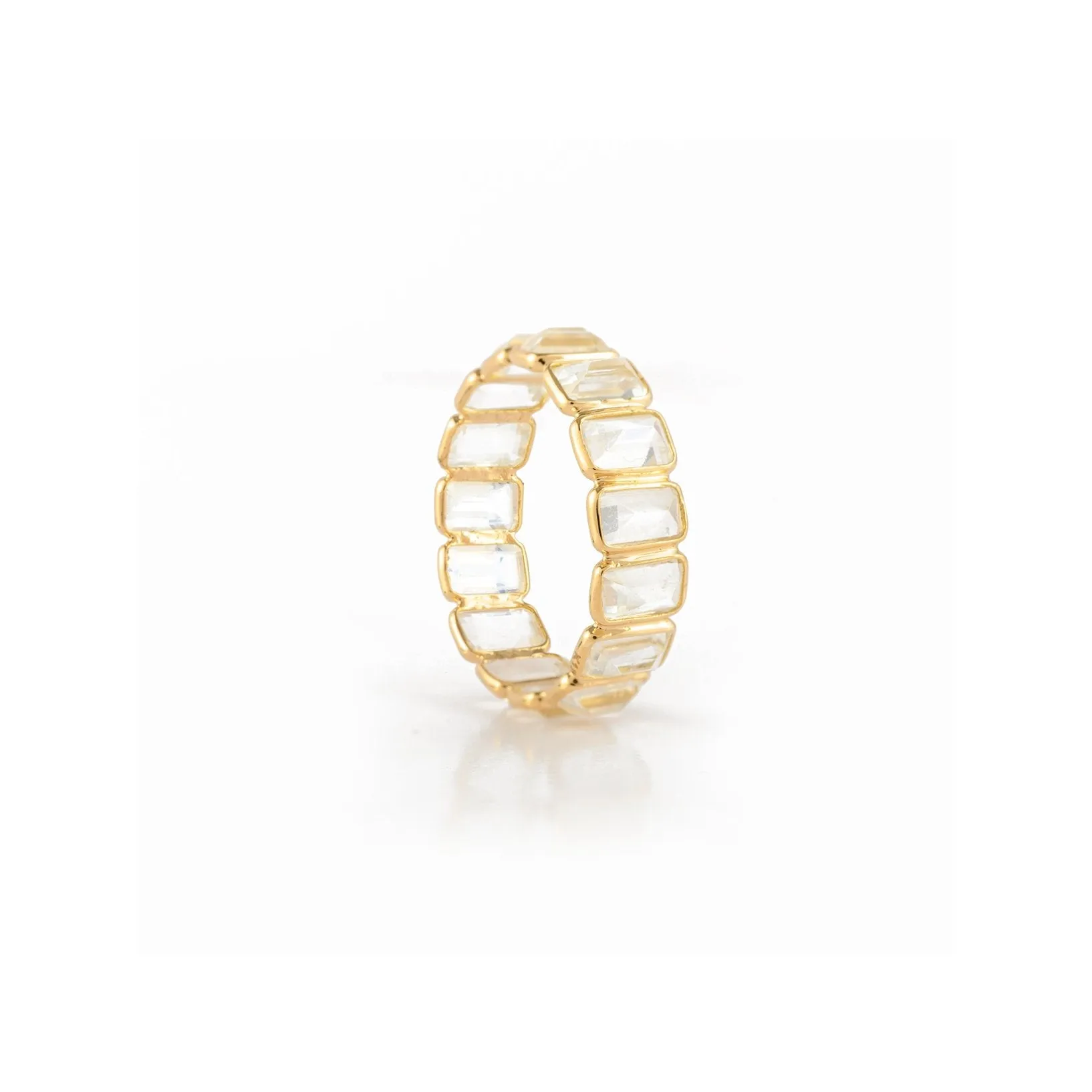 18K Gold Rainbow Moonstone Eternity Band