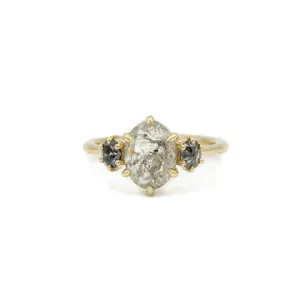 2.03ct 3-Stone Oval Salt & Pepper Diamond Ring