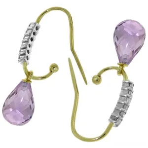 4.68 Carat 14K Solid Yellow Gold Impressions Amethyst Diamond Earrings