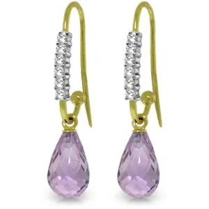 4.68 Carat 14K Solid Yellow Gold Impressions Amethyst Diamond Earrings